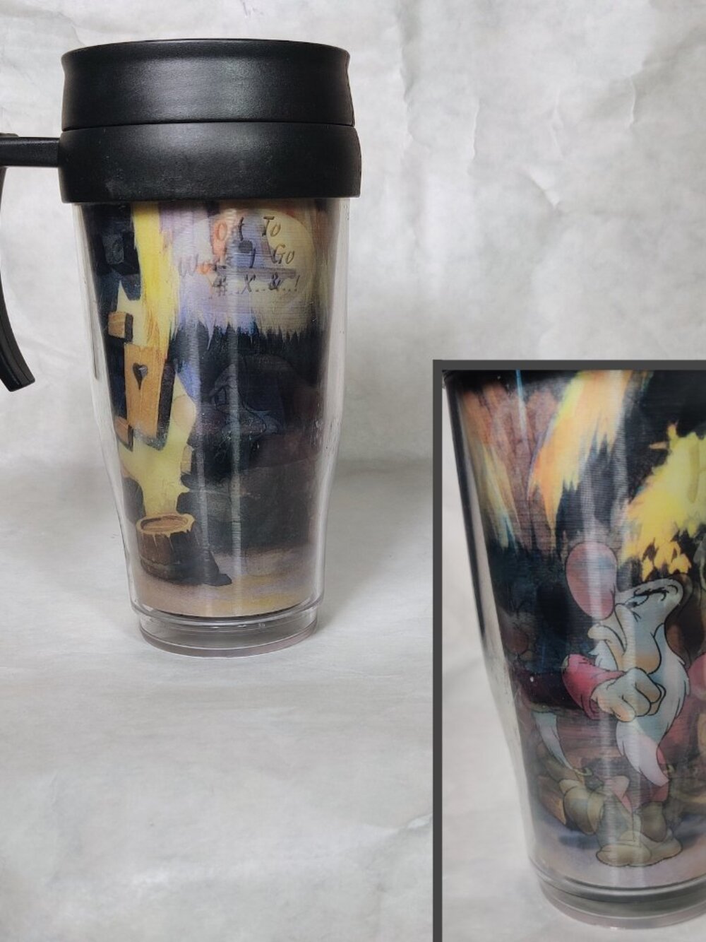 Disney Parks Grumpy Travel Mug Lenticular Snow White Vintage Acrylic Hi Ho 16 oz